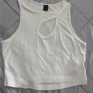 SHEIN Cream Sleeveless Crop Tank Top with Cutout